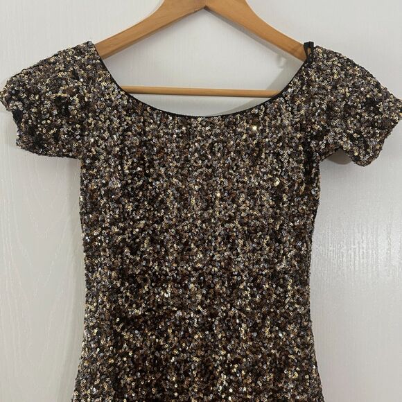 Dress The Population Gold Sequin Sheath Short Sleeve Mini‎ Dress Size XS - Picture 3 of 8